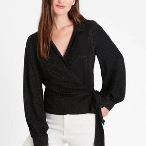 Banana Republic Black Jacquard Wrap Top Size XS Long Sleeve New With Tags